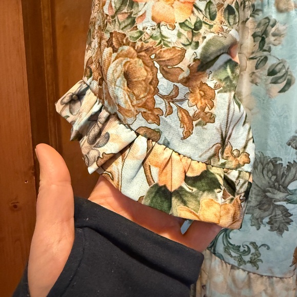 Soft Surroundings Light Blue Floral Maxi Dress with Gold Print - Picture 5 of 10